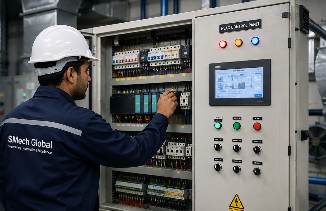 SMech Global HVAC Control Panel — technician at work